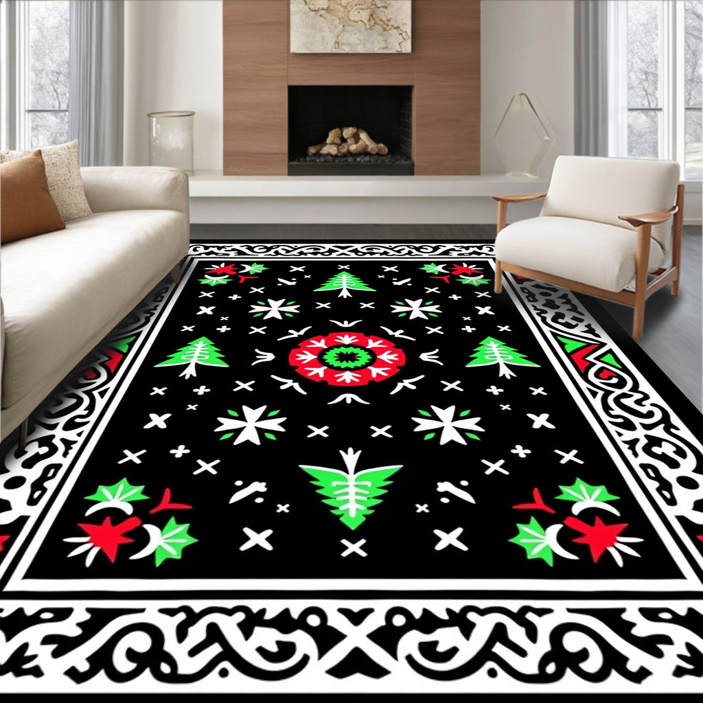 Crimson Green Red Tree Mandala Rug