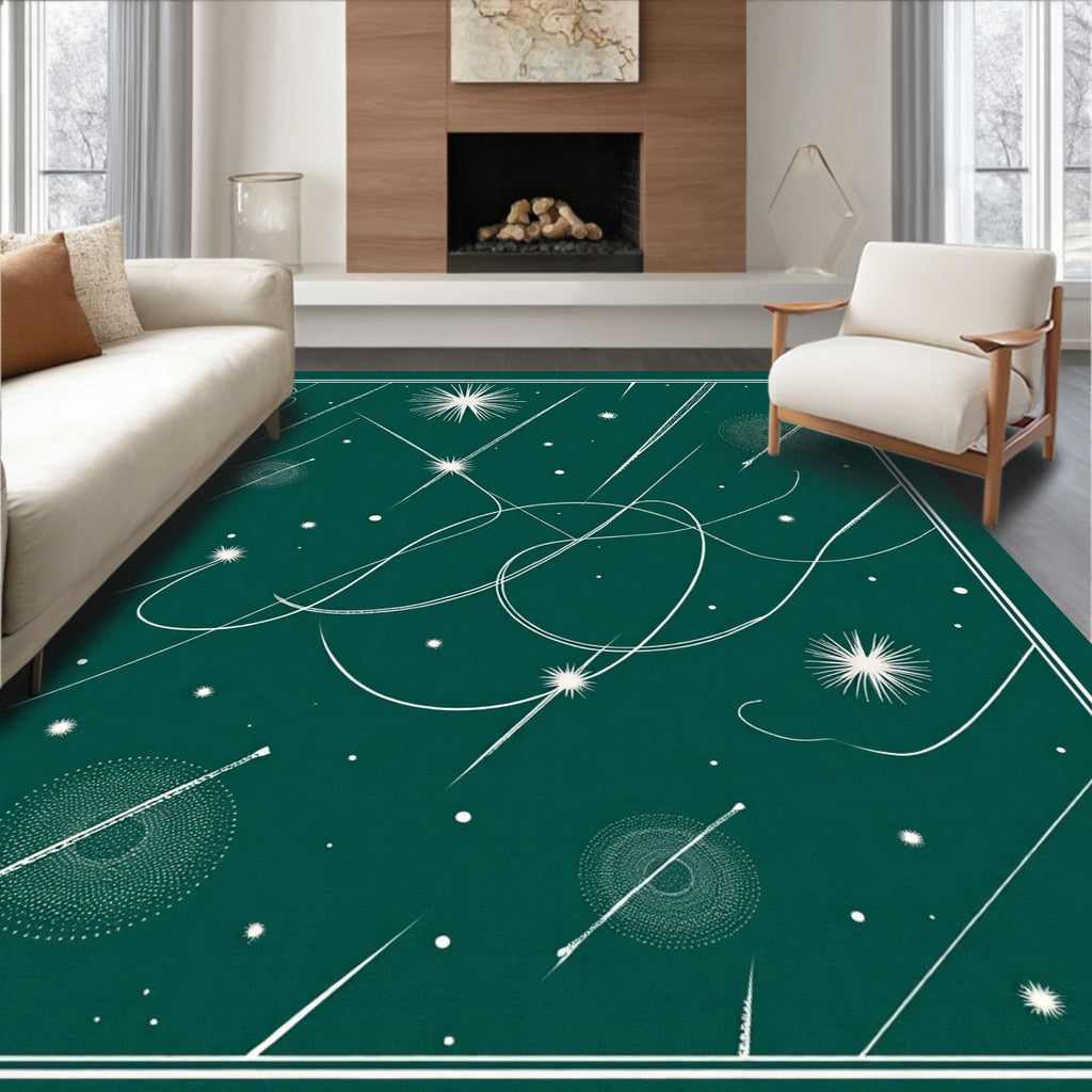 Deep Teal Abstract Starburst Celestial Flow Rug