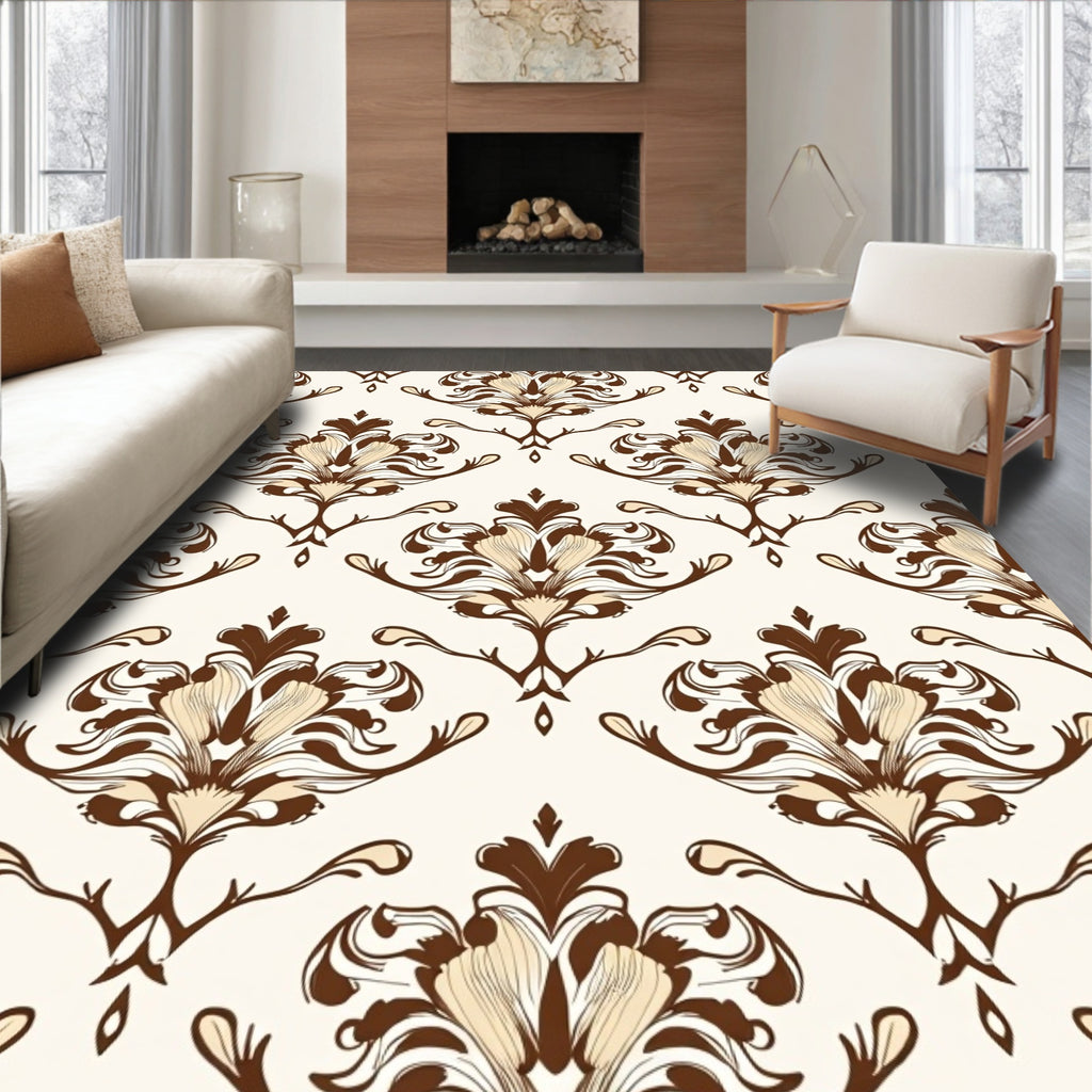 Antique Brown Floral Scroll Work Rug