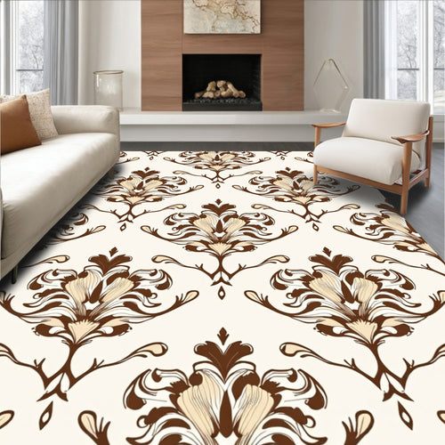 Antique Brown Floral Scroll Work Rug