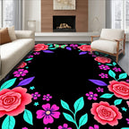 Vibrant Pink Roses Butterflies Floral Border Rug