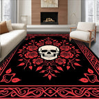 Crimson Skull Rose Border Accent Rug