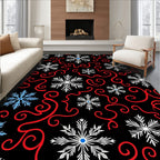 Red Swirl Snowflake Snowfall Rug