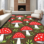Red Mushroom Forest Whimsical Woodland Scene Rug