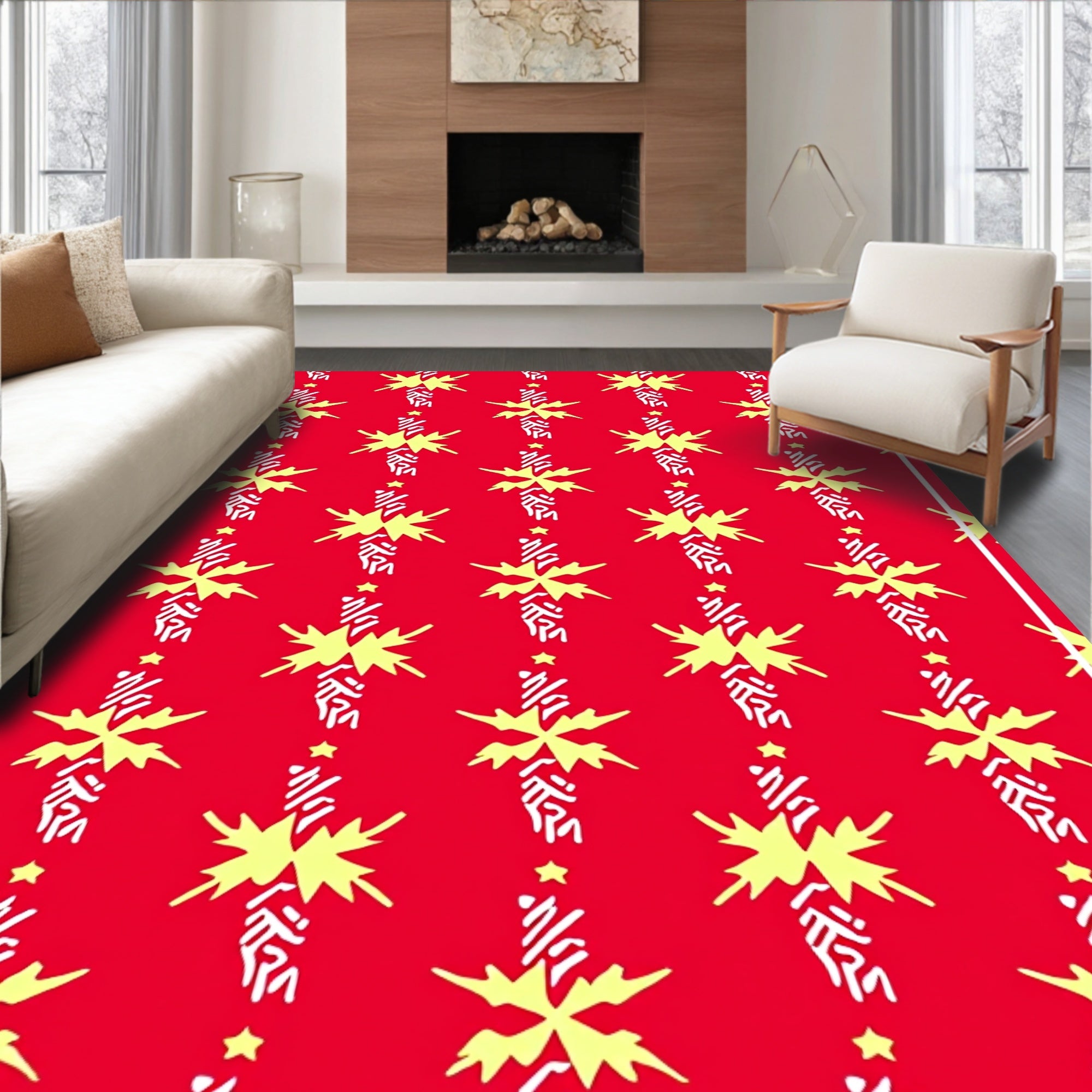 Red Yellow Abstract Vertical Column Rug
