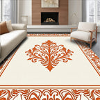 Orange Damask Floral Scroll Frame Rug