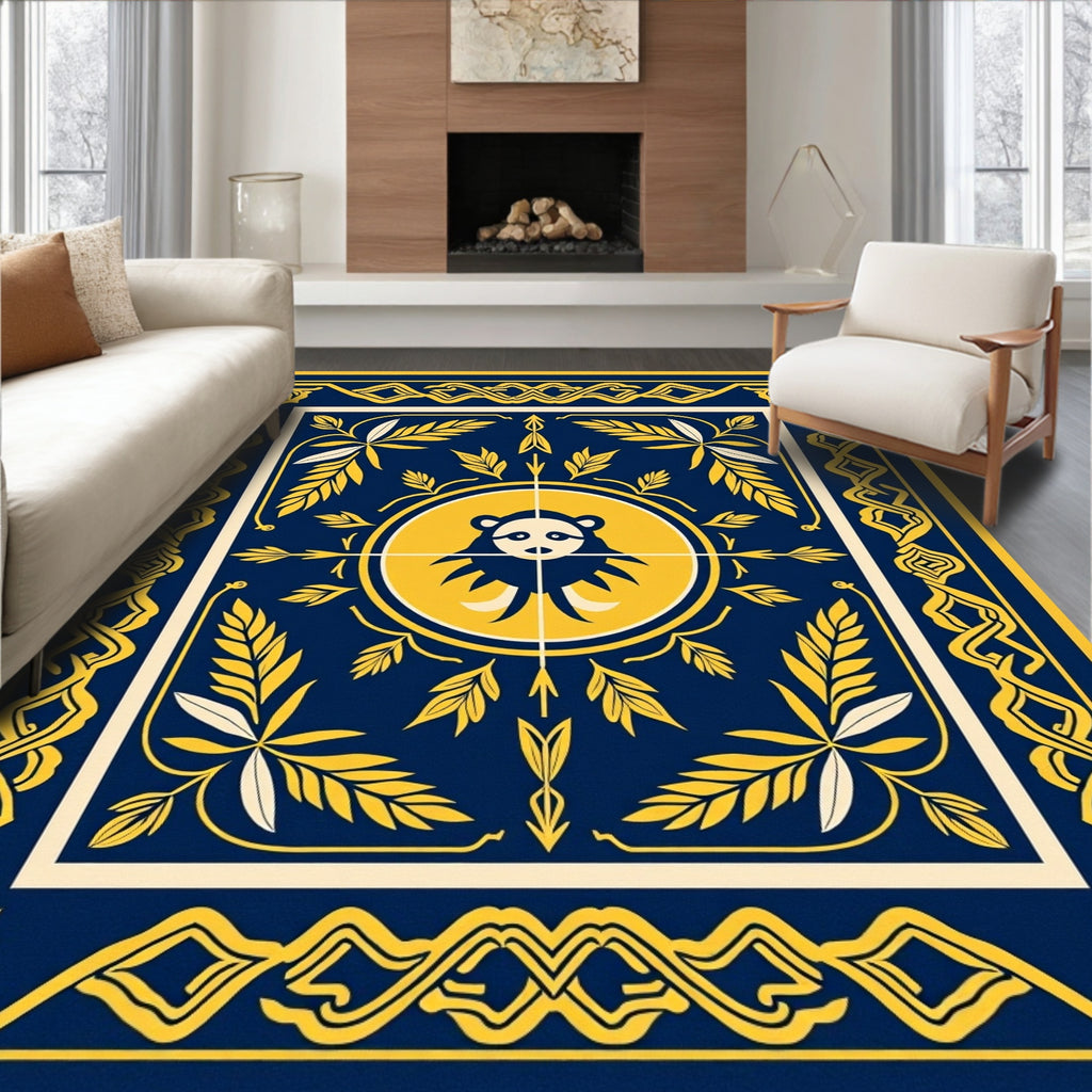 Navy Golden Bear Leaf Border Rug