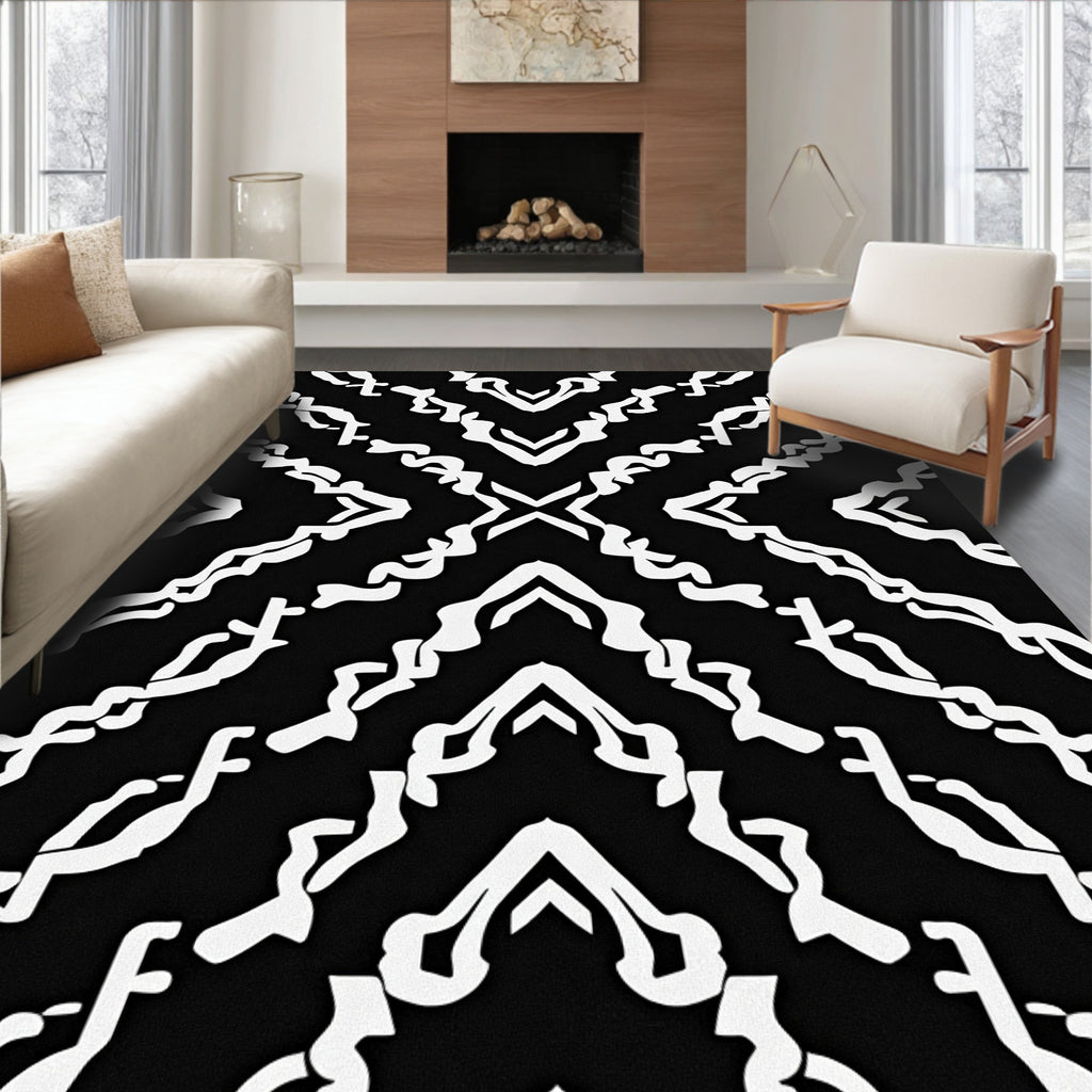 Bold Black White Abstract Geometric Rug