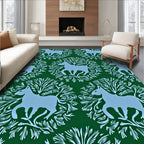 Light Blue Horse Green Floral Tableau Rug