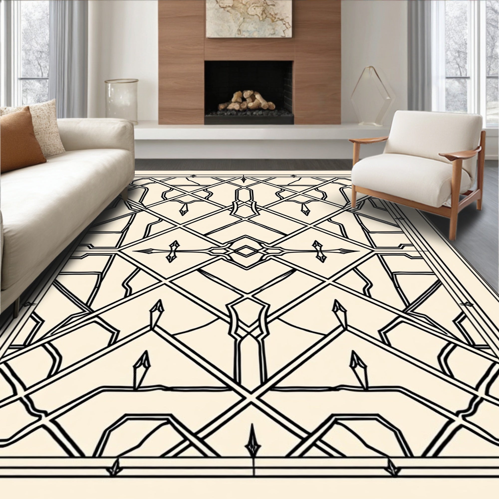 Ornate Beige Geometric Intertwined Rug