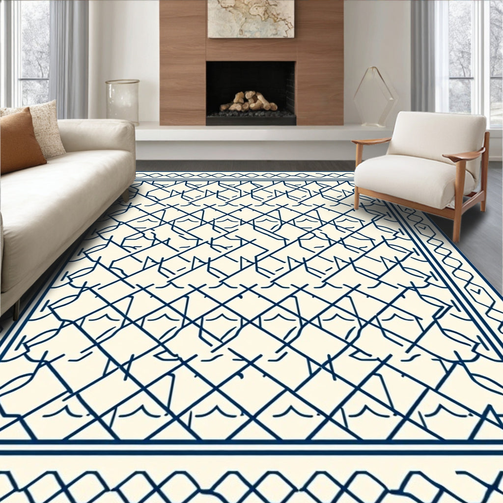 Navy Blue Interwoven Lattice Rug