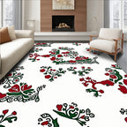 Folk Red Green Floral Swirl Rug