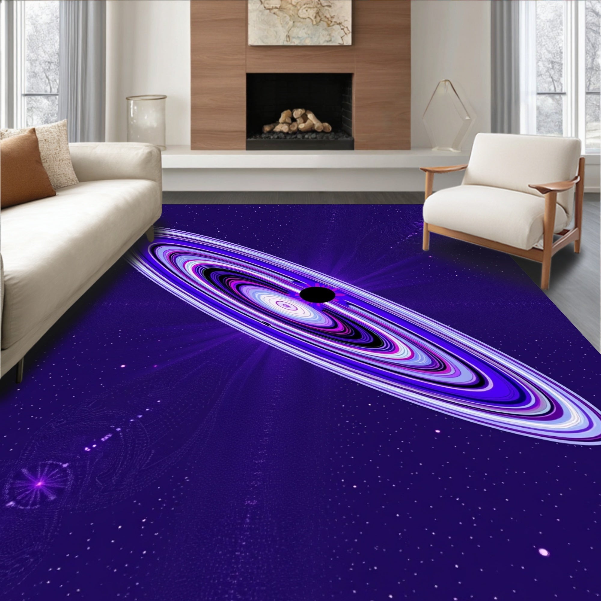 Vibrant Purple Cosmic Swirl Galaxy Rug