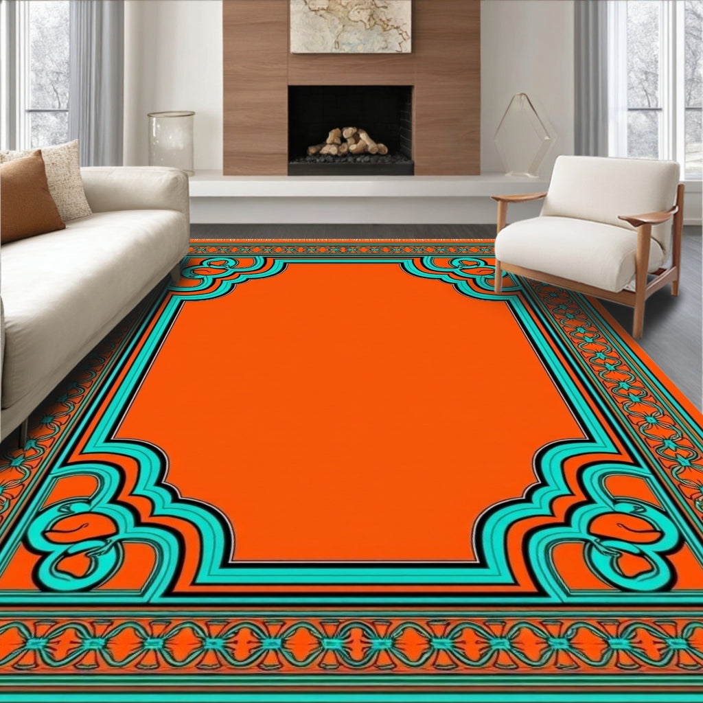 Orange Emerald Medallion Framed Rug