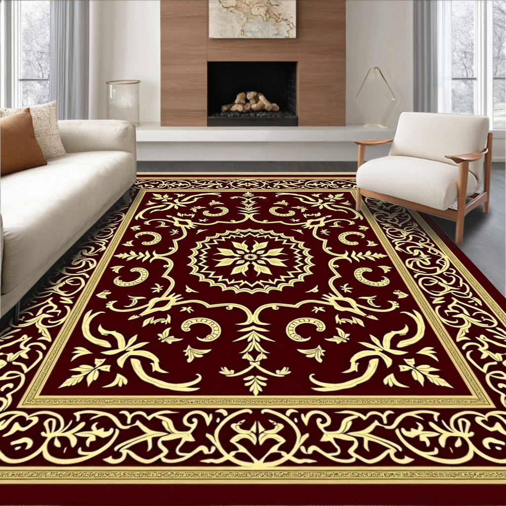 Crimson Gold Medallion Arabesque Rug