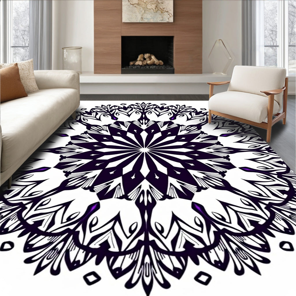 Dark Purple Black Radial Blossom Rug