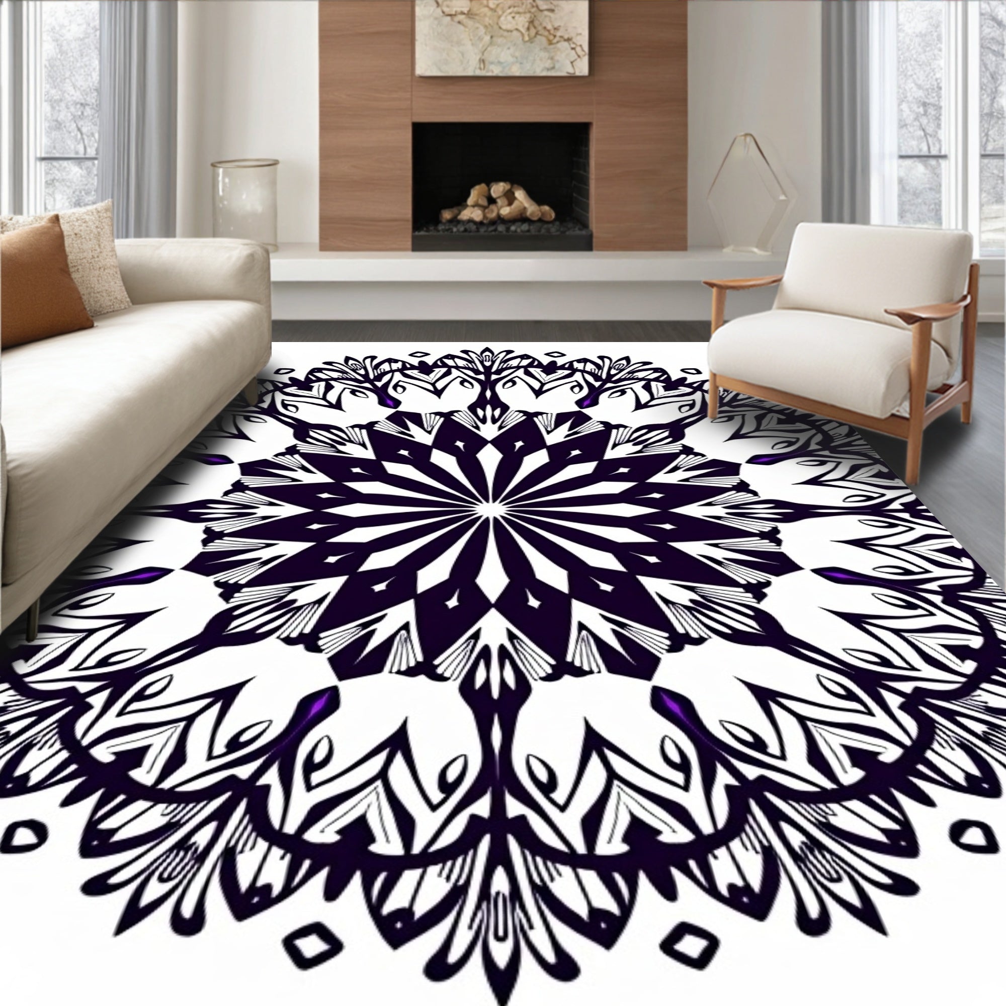 Dark Purple Black Radial Blossom Rug