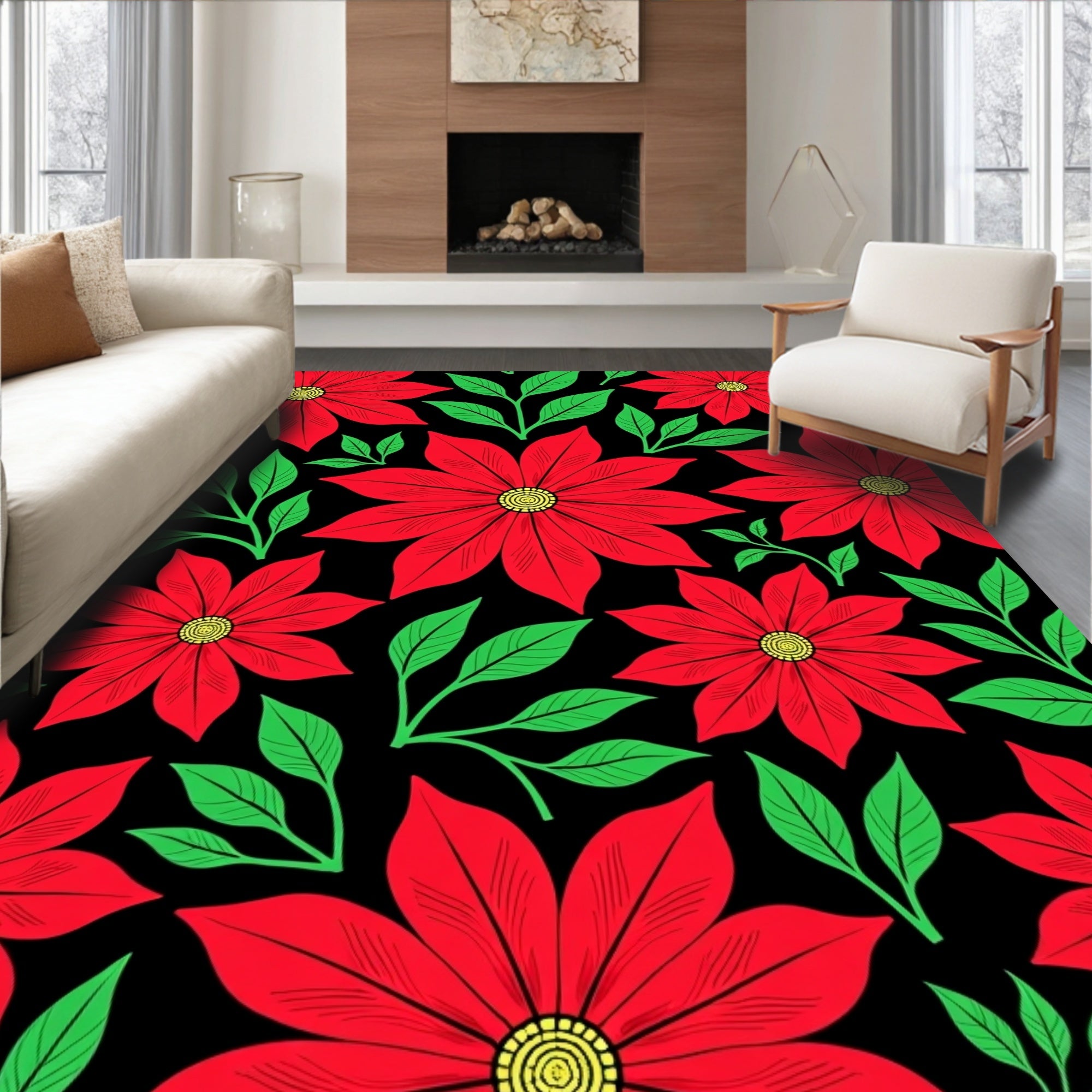 Radiant Red Bloom Garden Rug