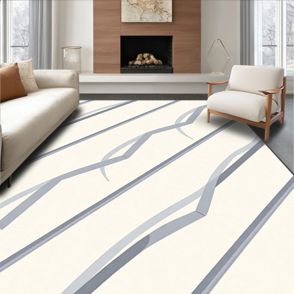 Minimalist Gray Ribbon Stripe Rug