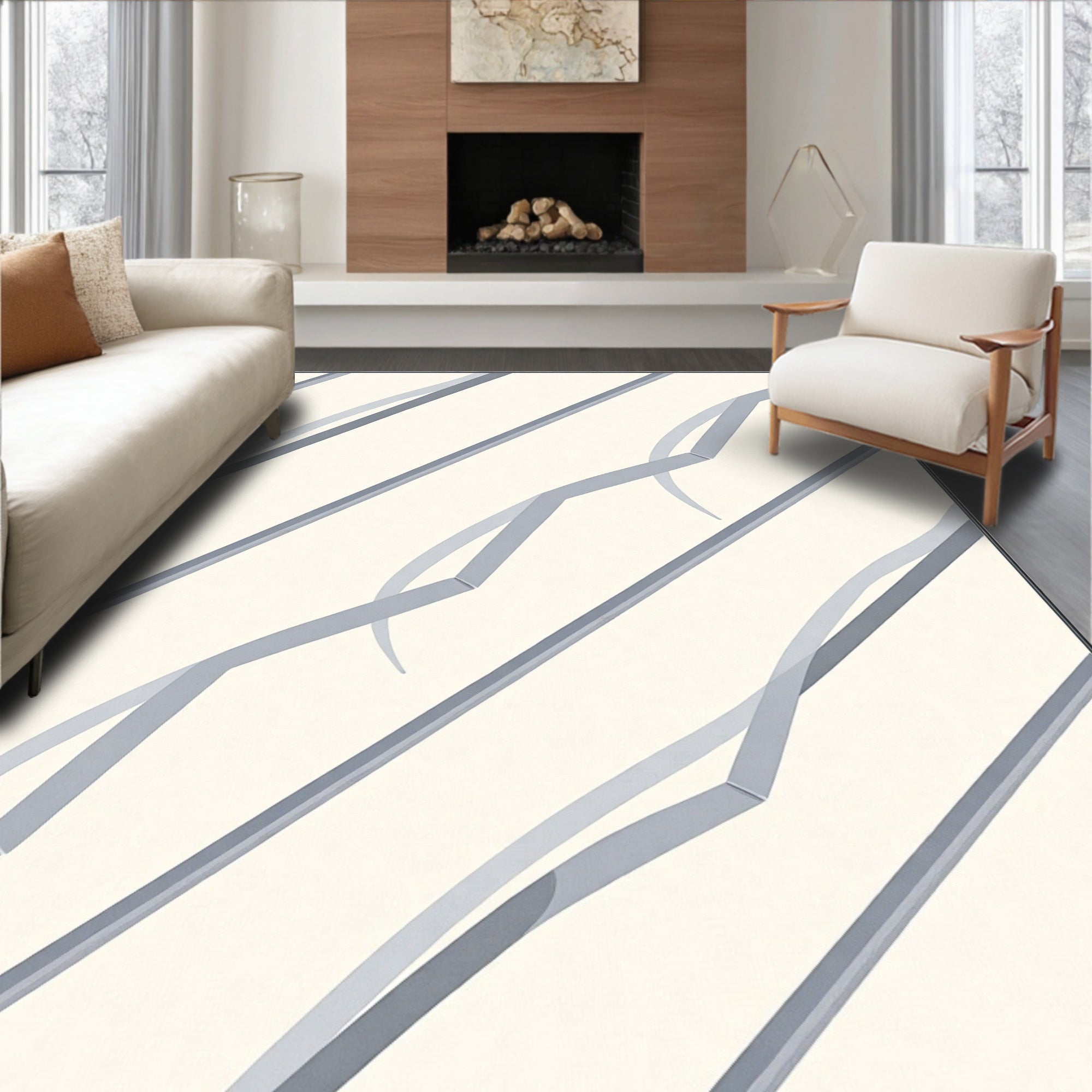 Minimalist Gray Ribbon Stripe Rug
