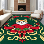 Christmas Cat Ribbon Holly Floral Rug
