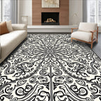 Black Ivory Floral Scrollwork Rug