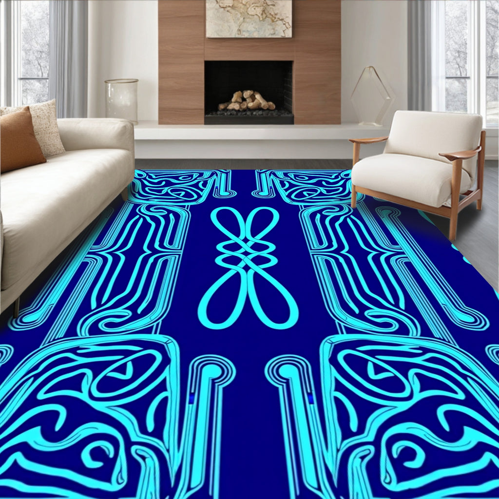 Luminous Blue Intertwined Art Deco Rug
