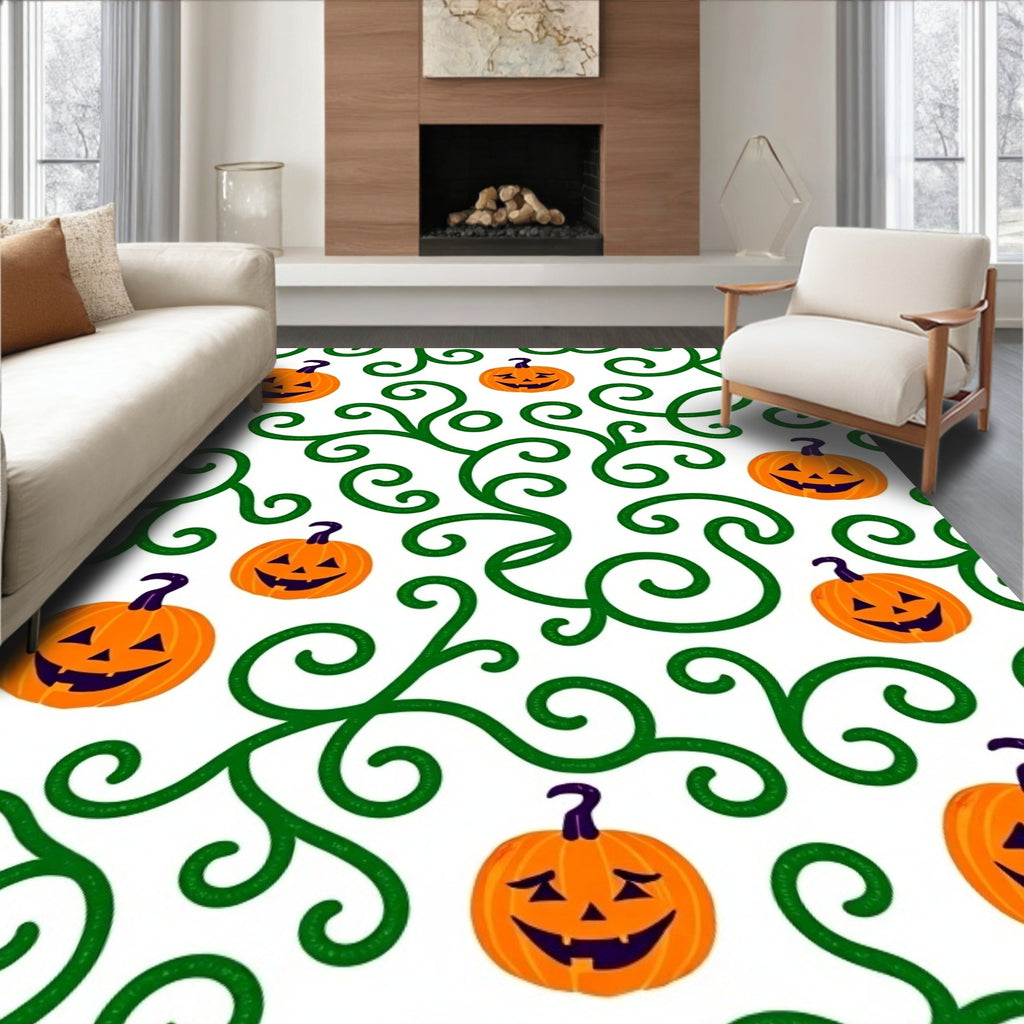 Whimsical Orange Jack o Lantern Vine Rug