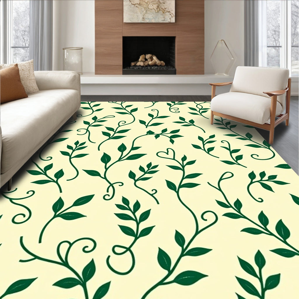 Dark Green Vine Botanical Swirls Rug