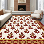 Crimson Gold Floral Arrangement Border Rug