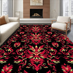 Rich Red Black Curving Floral Rhapsody Rug