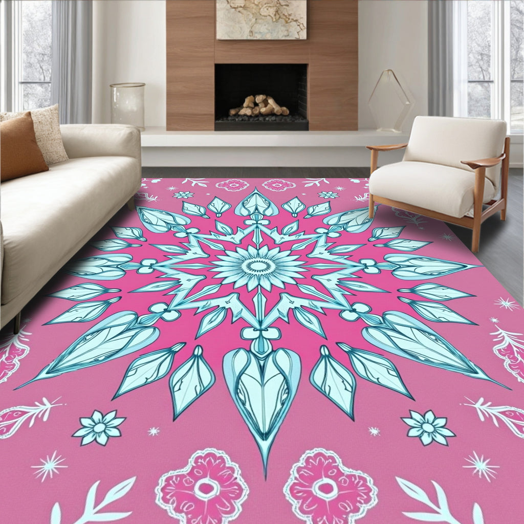 Pink Aqua Starburst Floral Medallion Rug