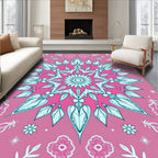 Pink Aqua Starburst Floral Medallion Rug