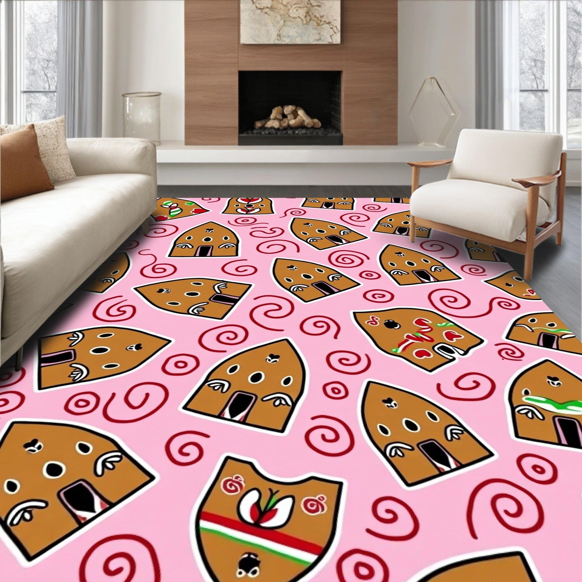 Pink Gingerbread House Swirls Rug