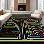 Retro Arcade Maze Yellow Blue Pink Rug