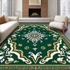 Emerald Symmetrical Floral Border Medallion Rug
