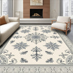 Classic Ivory Gray Floral Medallion Border Rug