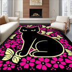 Black Cat Floral Butterfly Garden Rug