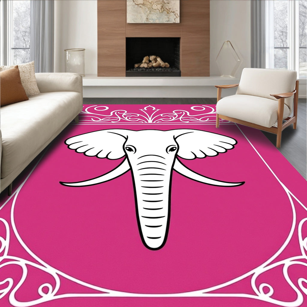 Pink White Elephant Emblem Crest Rug