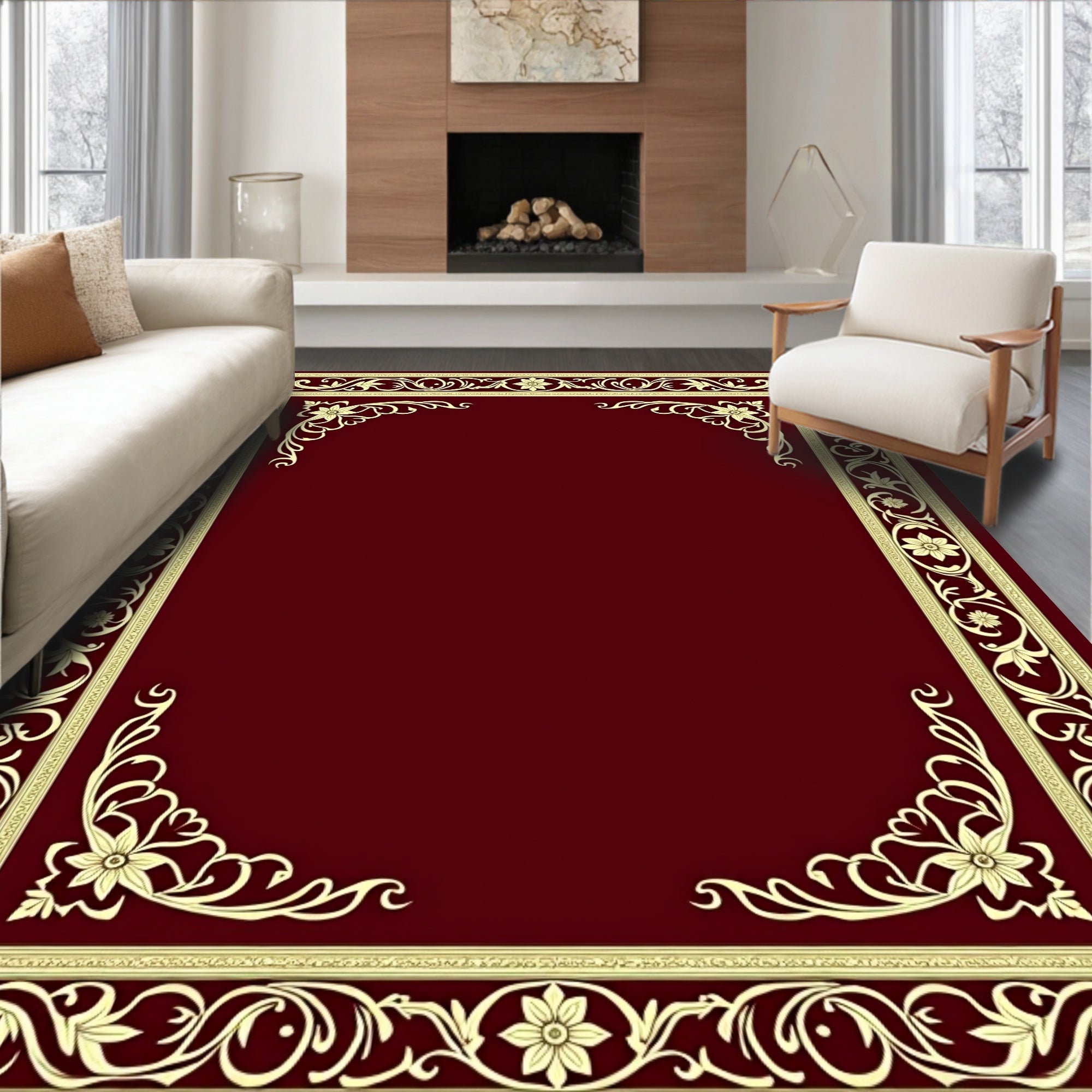 Intricate Cream Botanical Border Rug