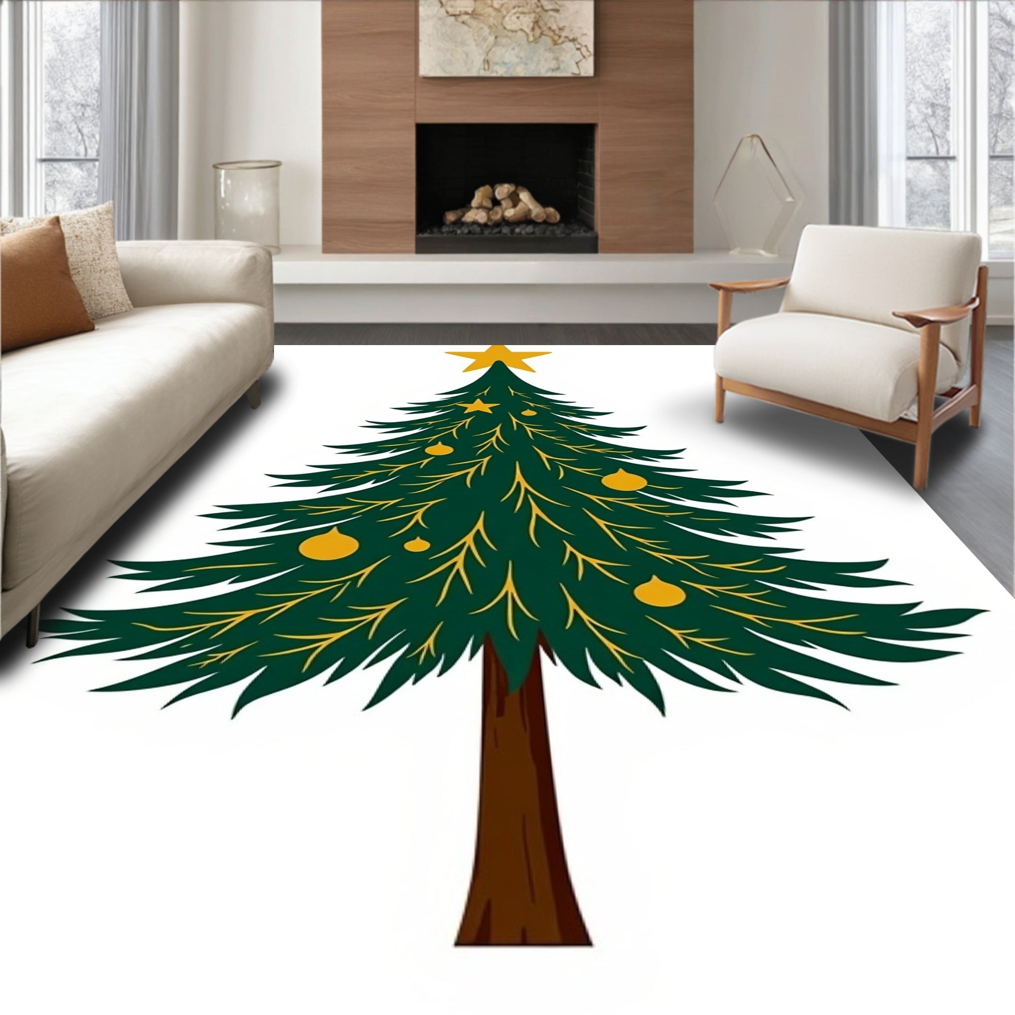 Emerald Pine Ornaments Star Top Rug