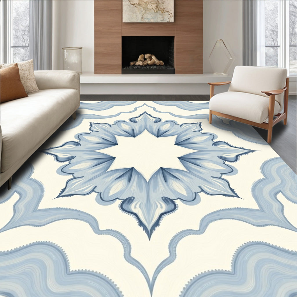 Pale Blue Floral Starburst Medallion Rug