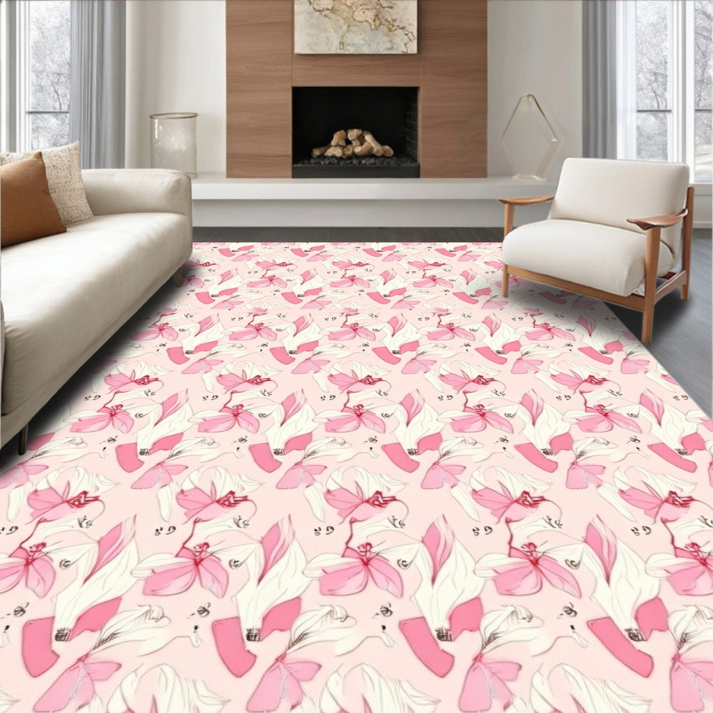 Pink Orchid Floral Illustration Rug