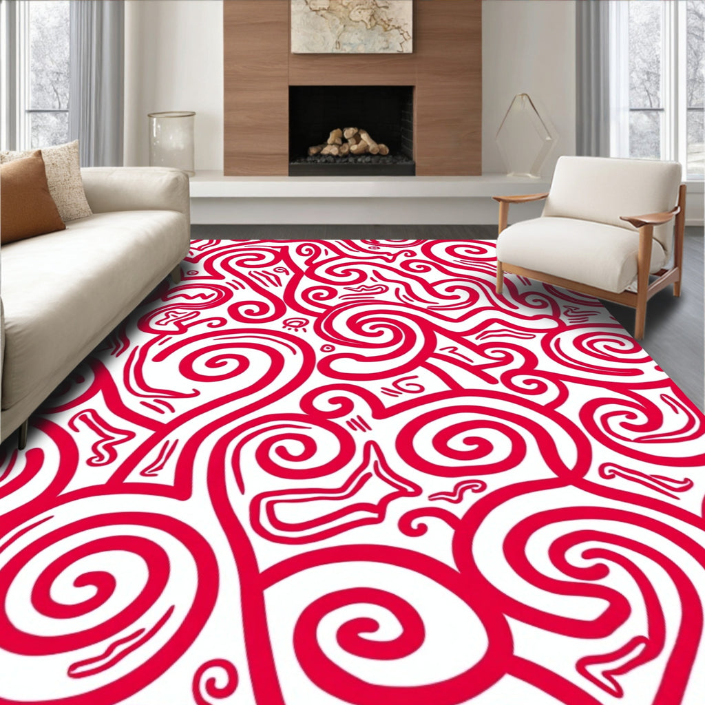 Crimson Swirl Abstract Organic Lines Rug