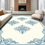 Ivory Blue Floral Medallion Border Rug