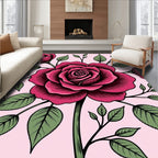 Deep Pink Roses with Green Leaves Rug