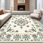 Cream Green Floral Vine Medallion Rug