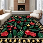 Festive Red Christmas Ornament Pine Needles Rug