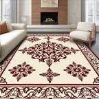 Ornate Dark Red Centerpiece Floor Covering Rug