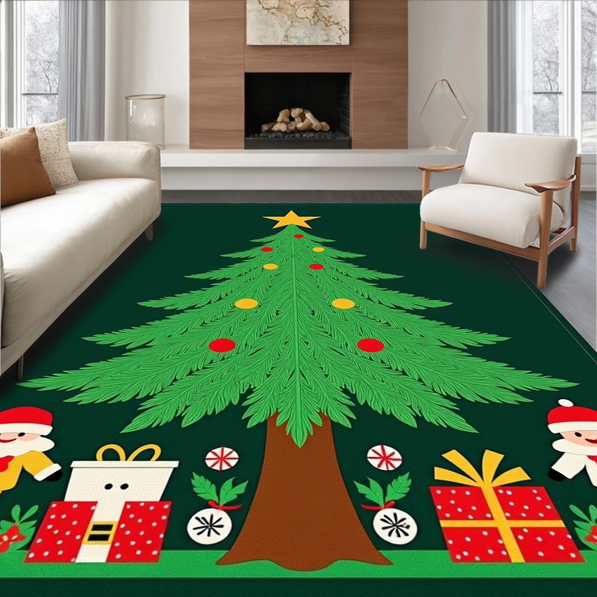 Festive Christmas Tree Gift Stack characters Rug
